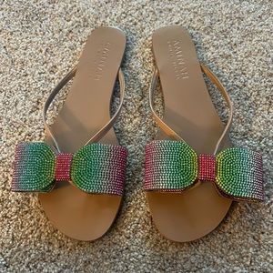 Aminah Women's Green and Pink Rhinestone Flats